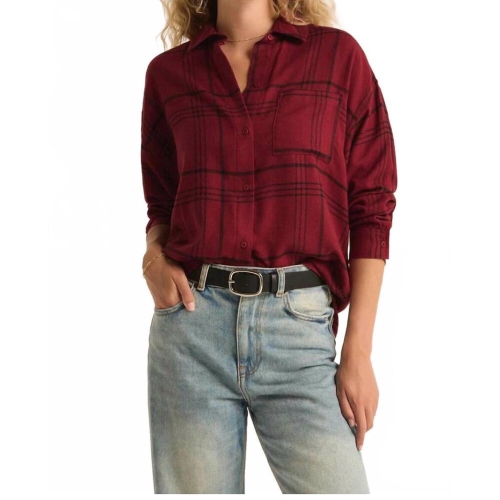 NWT Z Supply River plaid button up - red dahlia